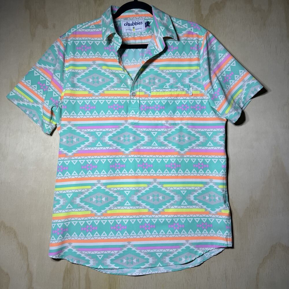 Chubbies Button‎ Up Shirt Men’s Large Southwest Print Short Sleeve Stretch Casua